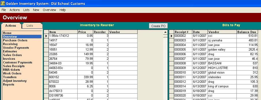 Bills to pay Inventory database